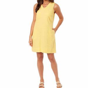 Briggs Ladies' Ruffle V-Neck Linen Blend Dress - Yellow